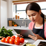 **Prompt:** A young adult, deeply engrossed, learning a foreign language through their passion for cooking. They are in a modern kitchen, viewing a vibrant foreign-language cooking video on a tablet while surrounded by fresh ingredients. The atmosphere is warm and inviting, highlighting genuine engagement with authentic content. Soft focus background, natural light.