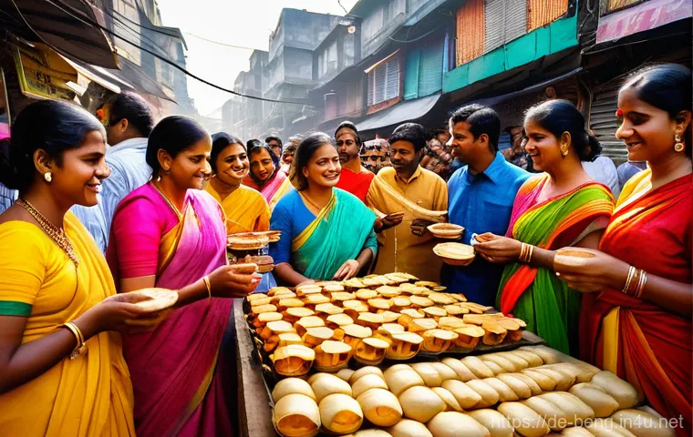 벵골어 사용 국가 - **Prompt:** A vibrant and joyful scene depicting the Bengali New Year celebration, "Pahela Baishakh,...