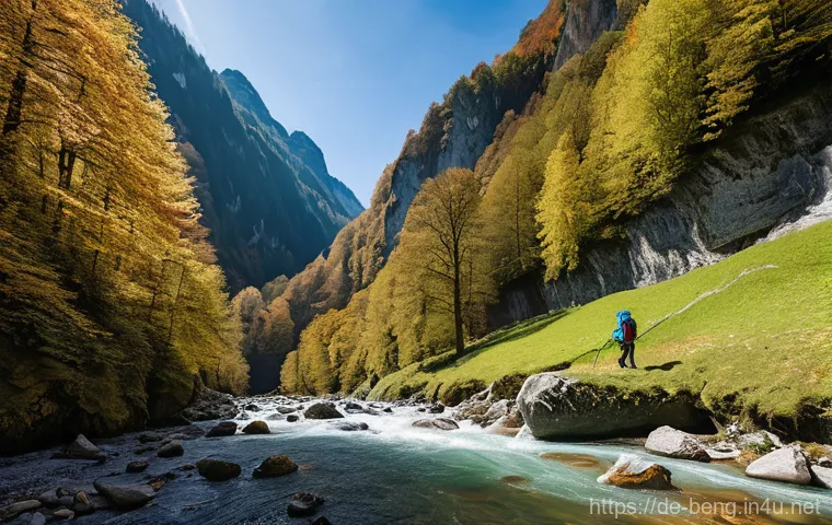 벵골어 블로거 추천 - **A female hiker in the Hausbachklamm, Allg&auml;u**
    "A vibrant, photorealistic image of an adult fem...